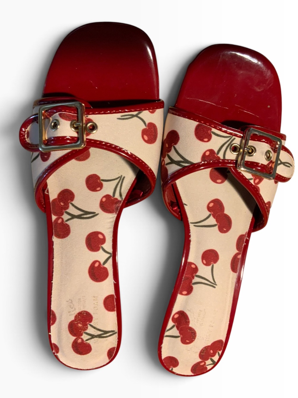 Seychelles Cherry Print Buckle Kitten Heel Mule Red White Women's Size 9